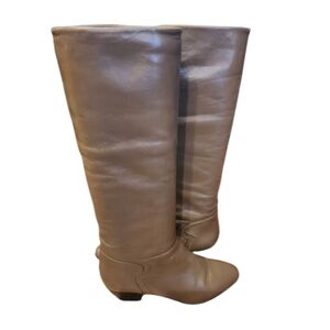 Hana Mackler Womens Grayish Leather Knee High Vintage Pull On Italy SZ 5.5 EUC